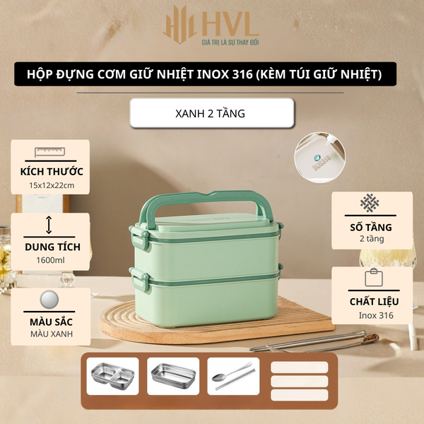 Hộp đựng cơm giữ nhiệt inox 316 (kèm túi giữ nhiệt)