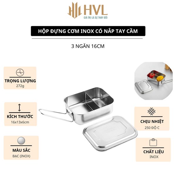 Hộp đựng cơm inox có nắp tay cầm