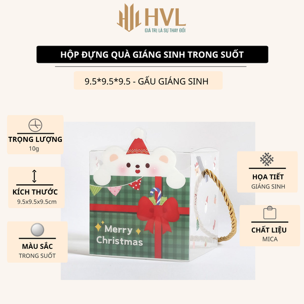 Hộp đựng quà Giáng Sinh trong suốt 9.5x9.5x9.5