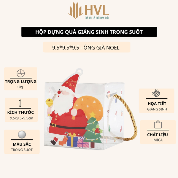 Hộp đựng quà Giáng Sinh trong suốt 9.5x9.5x9.5