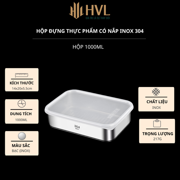 Hộp đựng thực phẩm có nắp inox 304