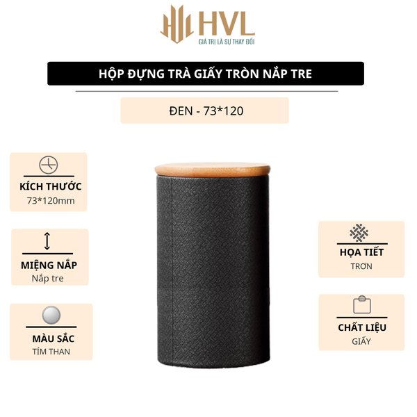 Hộp trà giấy tròn nắp tre và túi đựng