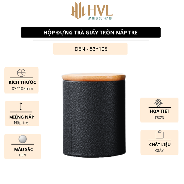 Hộp trà giấy tròn nắp tre và túi đựng