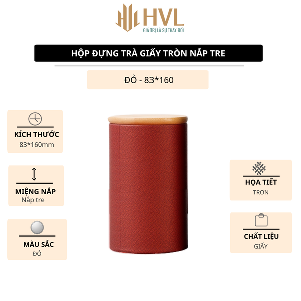 Hộp trà giấy tròn nắp tre và túi đựng