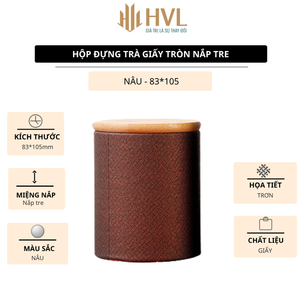 Hộp trà giấy tròn nắp tre và túi đựng