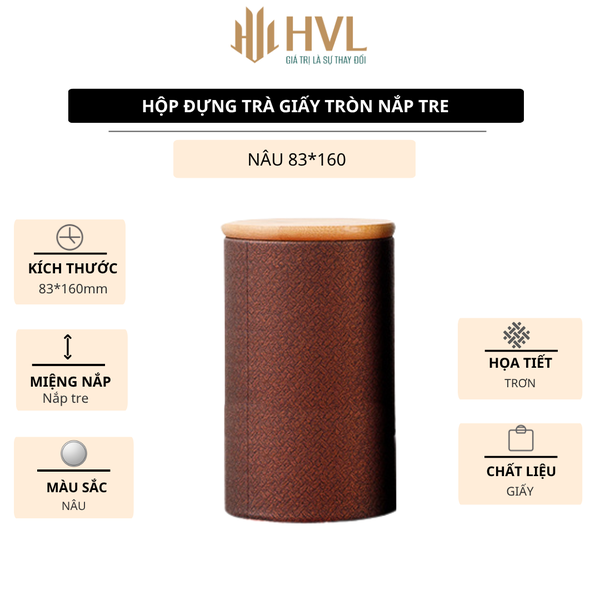 Hộp trà giấy tròn nắp tre và túi đựng