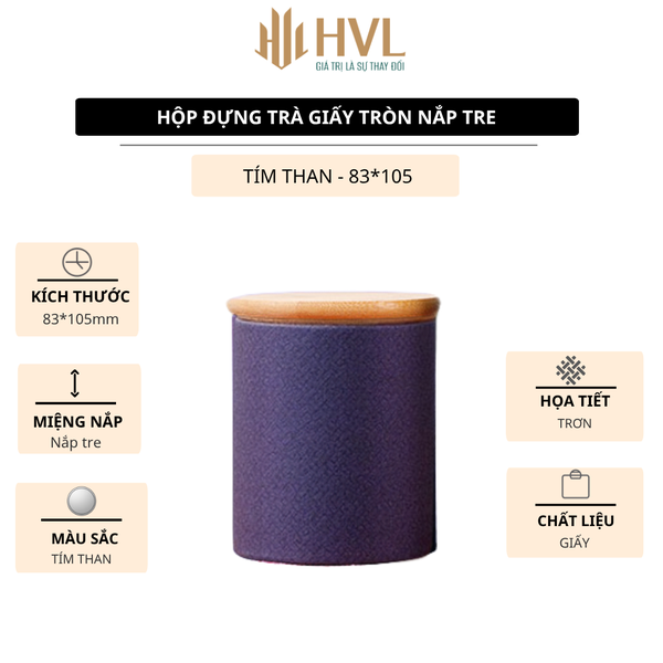 Hộp trà giấy tròn nắp tre và túi đựng