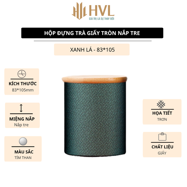 Hộp trà giấy tròn nắp tre và túi đựng