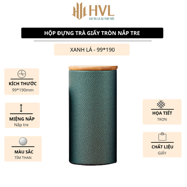 Hộp trà giấy tròn nắp tre và túi đựng