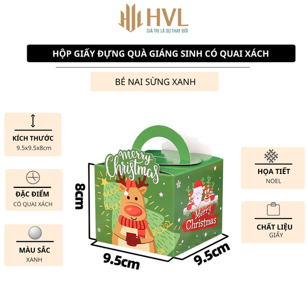 Hộp giấy đựng quà Giáng Sinh có quai xách - Santa Lục Giác Xanh