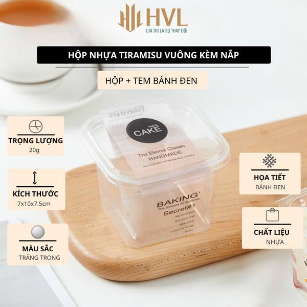 Hộp nhựa Tiramisu vuông kèm nắp