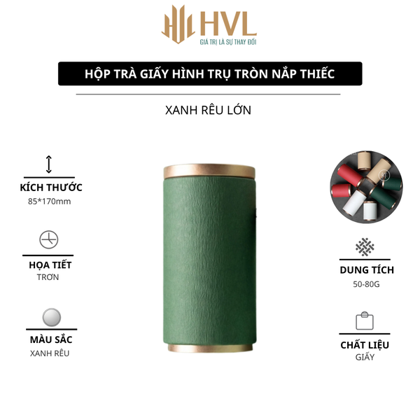 Hộp Trà Giấy Trụ Tròn Nắp Thiếc HT68 HVL- Thiết Kế Eco Cao Cấp