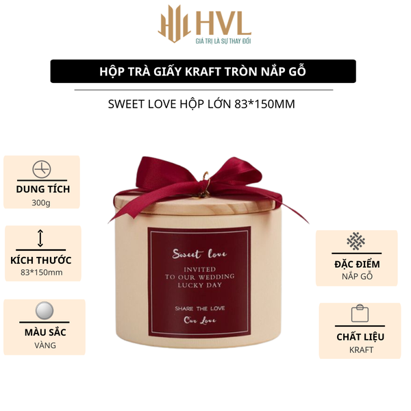 Hộp trà giấy kraft tròn nắp gỗ mẫu mới - HVL TEA
