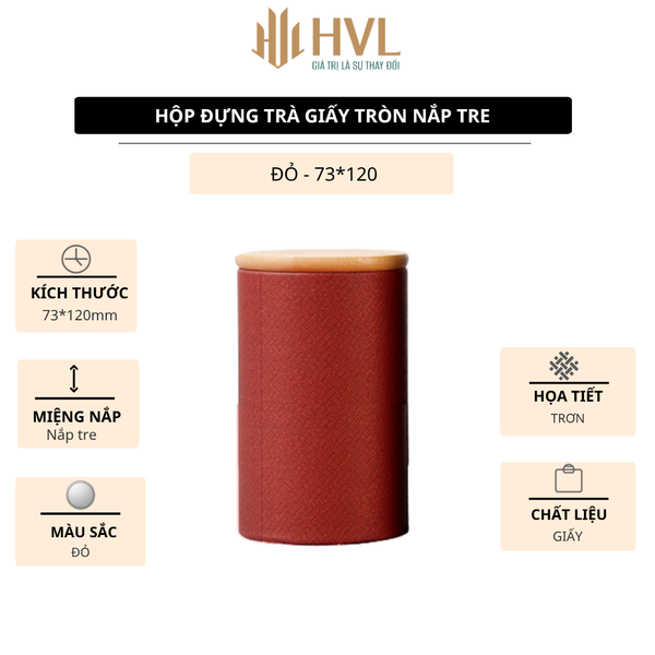 Hộp trà giấy tròn nắp tre và túi đựng