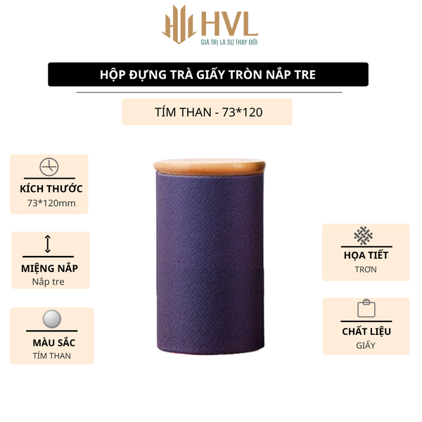 Hộp trà giấy tròn nắp tre và túi đựng