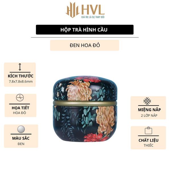 Hộp thiếc đựng trà, quà bánh kẹo, hình cầu, phong cách nhật bản họa tiết đa sắc - HVL TEA