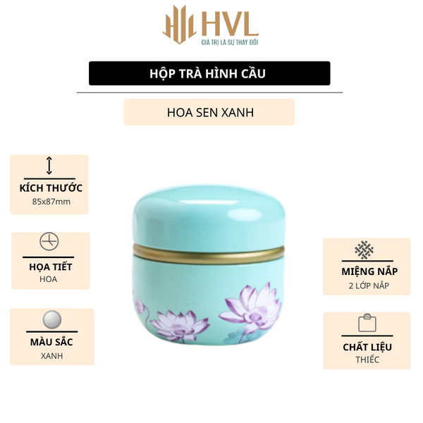 Hộp thiếc đựng trà, quà bánh kẹo, hình cầu, phong cách nhật bản họa tiết đa sắc - HVL TEA