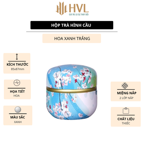 Hộp thiếc đựng trà, quà bánh kẹo, hình cầu, phong cách nhật bản họa tiết đa sắc - HVL TEA