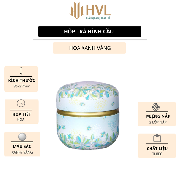 Hộp thiếc đựng trà, quà bánh kẹo, hình cầu, phong cách nhật bản họa tiết đa sắc - HVL TEA
