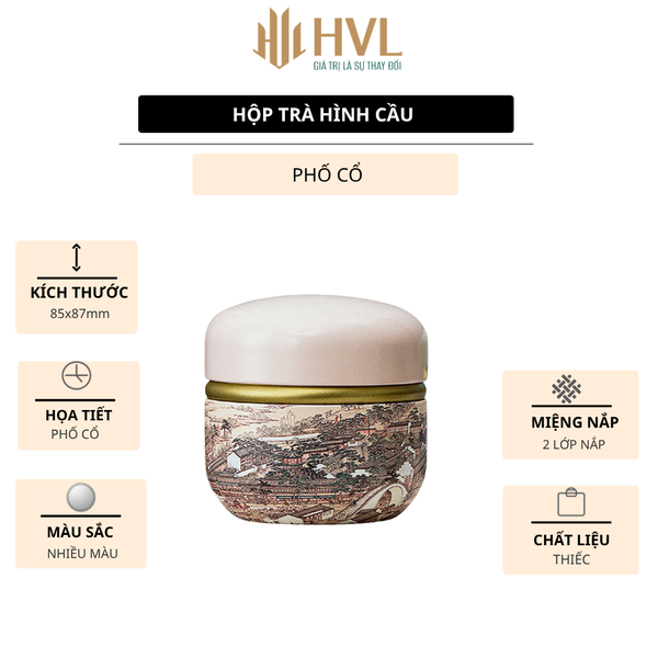 Hộp thiếc đựng trà, quà bánh kẹo, hình cầu, phong cách nhật bản họa tiết đa sắc - HVL TEA
