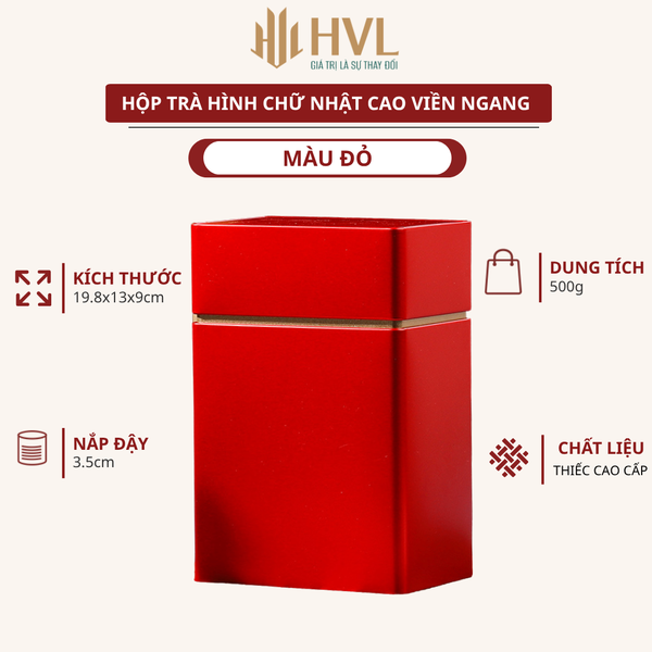 Hộp đựng trà thiếc hình chữ nhật cao viền ngang mẫu mới - HVL TEA