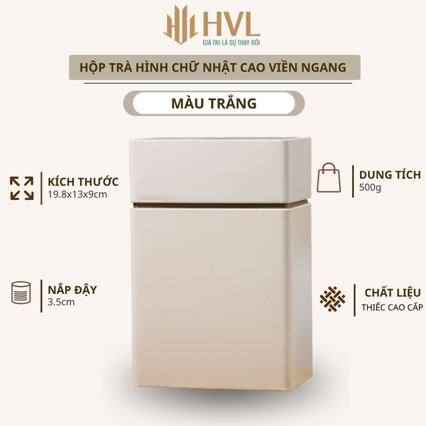 Hộp đựng trà thiếc hình chữ nhật cao viền ngang mẫu mới - HVL TEA