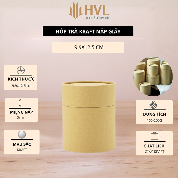 Hộp đựng trà, lọ đựng hạt kho, thảo dược, chất liệu kraft nhôm nắp giấy - HVL TEA