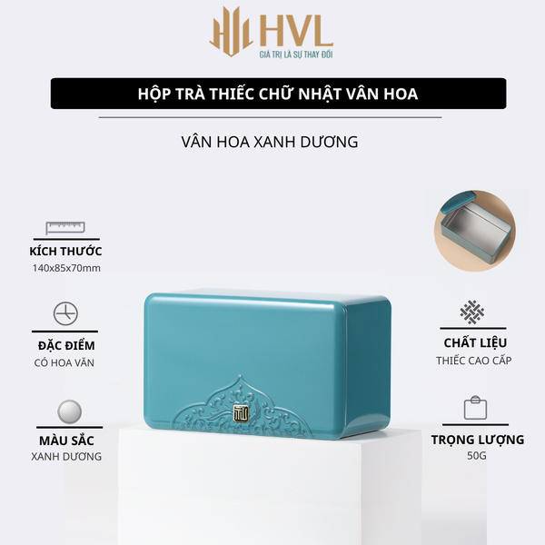 Hộp Trà Thiếc Chữ Nhật Vân Hoa HT86 | Bao Bì HVL