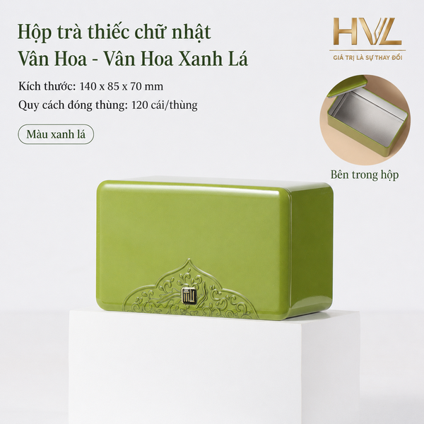 Hộp Trà Thiếc Chữ Nhật Vân Hoa HT86 | Bao Bì HVL
