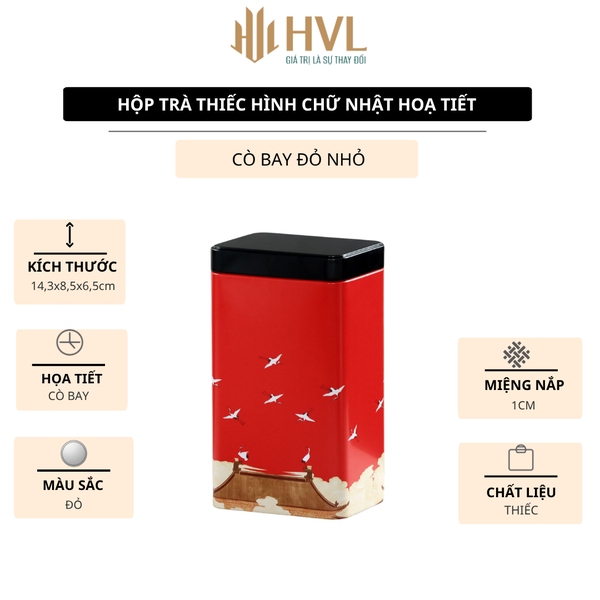 Hộp Thiếc Đựng Trà Hình Chữ Nhật Họa Tiết Hoa - HVL TEA Cao Cấp