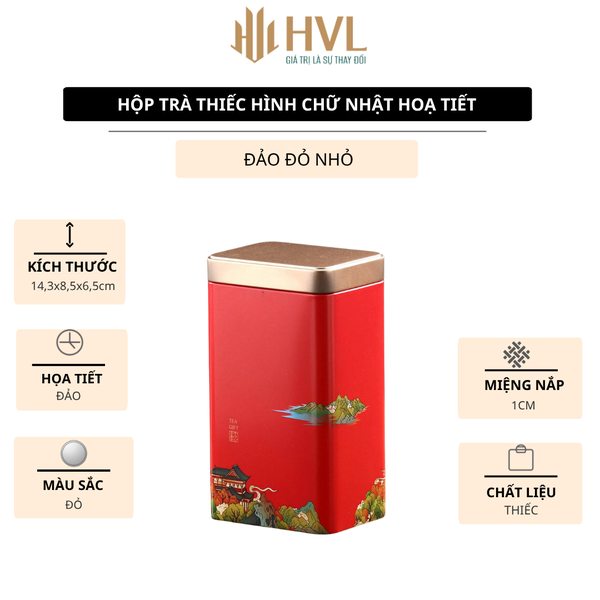Hộp Thiếc Đựng Trà Hình Chữ Nhật Họa Tiết Hoa - HVL TEA Cao Cấp