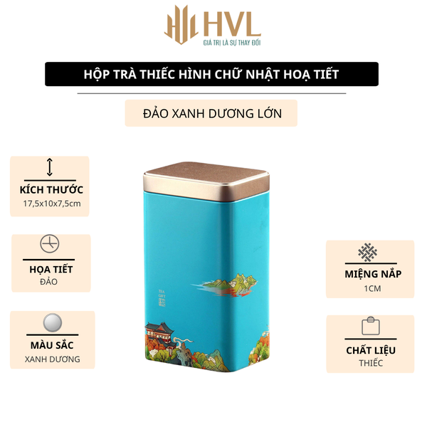 Hộp Thiếc Đựng Trà Hình Chữ Nhật Họa Tiết Hoa - HVL TEA Cao Cấp
