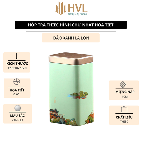 Hộp Thiếc Đựng Trà Hình Chữ Nhật Họa Tiết Hoa - HVL TEA Cao Cấp