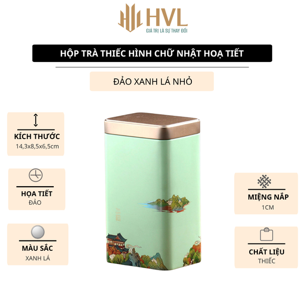 Hộp Thiếc Đựng Trà Hình Chữ Nhật Họa Tiết Hoa - HVL TEA Cao Cấp