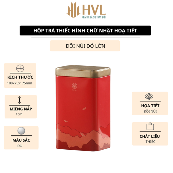 Hộp Thiếc Đựng Trà Hình Chữ Nhật Họa Tiết Hoa - HVL TEA Cao Cấp
