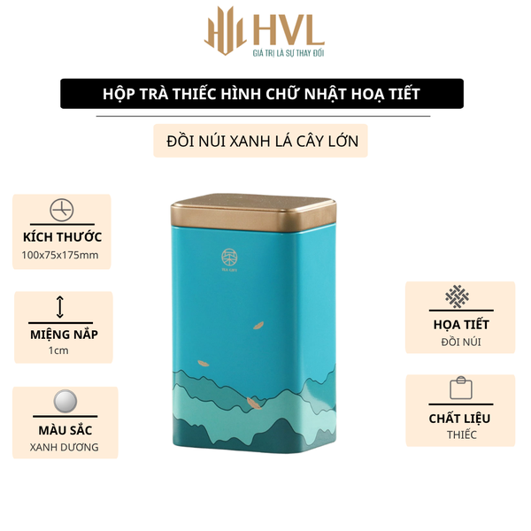 Hộp Thiếc Đựng Trà Hình Chữ Nhật Họa Tiết Hoa - HVL TEA Cao Cấp