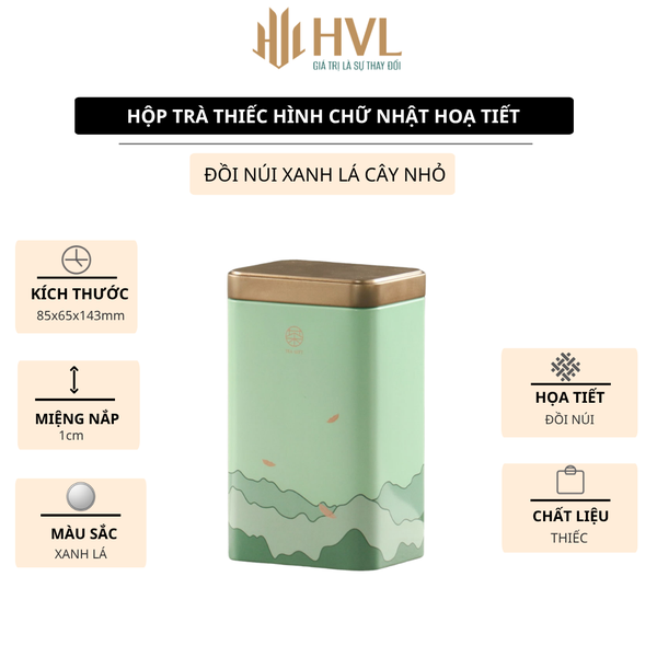 Hộp Thiếc Đựng Trà Hình Chữ Nhật Họa Tiết Hoa - HVL TEA Cao Cấp