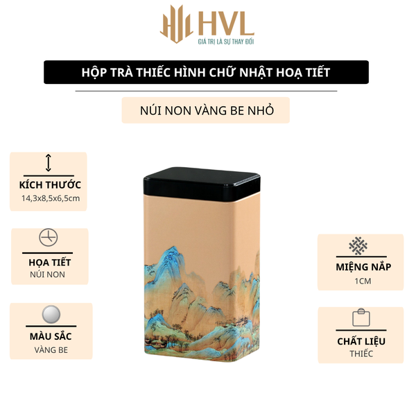 Hộp Thiếc Đựng Trà Hình Chữ Nhật Họa Tiết Hoa - HVL TEA Cao Cấp