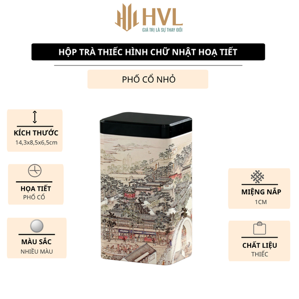 Hộp Thiếc Đựng Trà Hình Chữ Nhật Họa Tiết Hoa - HVL TEA Cao Cấp