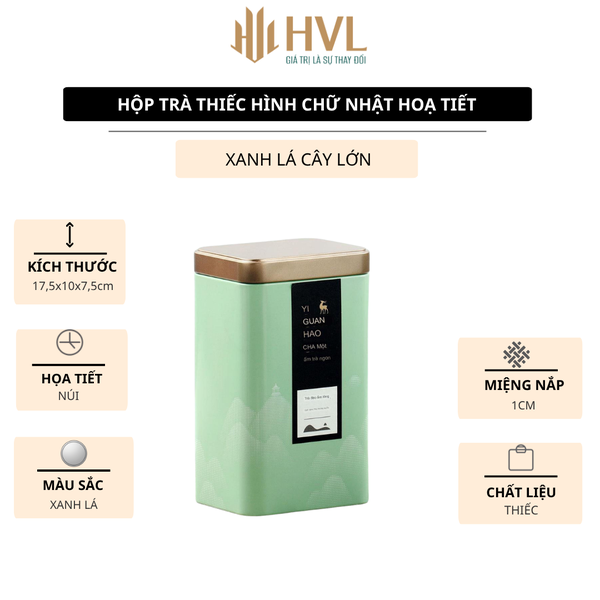 Hộp Thiếc Đựng Trà Hình Chữ Nhật Họa Tiết Hoa - HVL TEA Cao Cấp