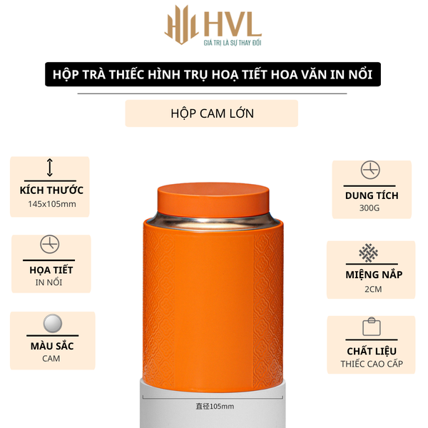 Hộp Trà Thiếc Hình Trụ HT66 - Họa Tiết Hoa Văn In Nổi Sang Trọng