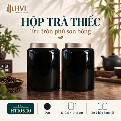 Hộp trà thiếc trụ tròn sơn bóng Thủy Mặc