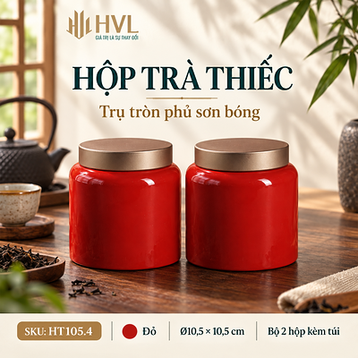 Hộp trà thiếc trụ tròn sơn bóng Thủy Mặc