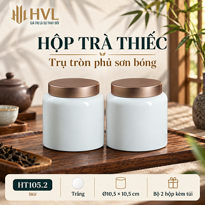 Hộp trà thiếc trụ tròn sơn bóng Thủy Mặc