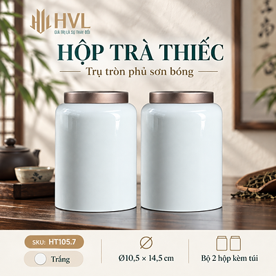 Hộp trà thiếc trụ tròn sơn bóng Thủy Mặc
