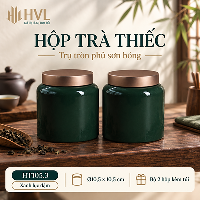 Hộp trà thiếc trụ tròn sơn bóng Thủy Mặc