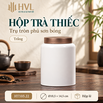 Hộp trà thiếc trụ tròn sơn bóng Thủy Mặc