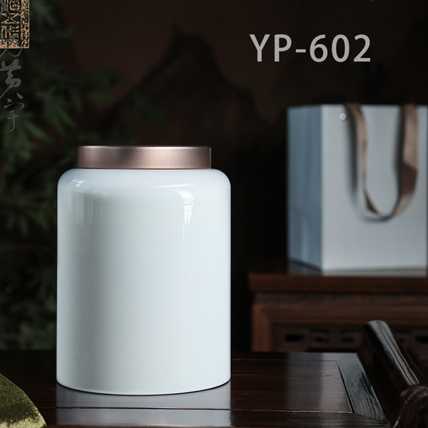 Hộp Trà Thiếc Trụ Tròn Sơn Bóng Thủy Mặc - Cao Cấp & Kín Khí