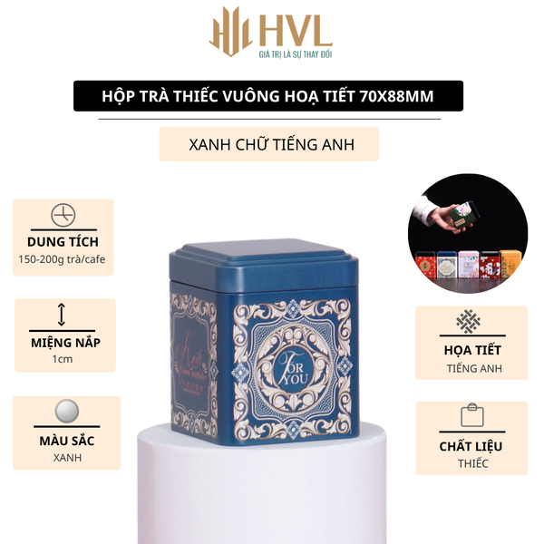 Hộp đựng trà thiếc vuông hoạ tiết 70x88 mm - HVL TEA