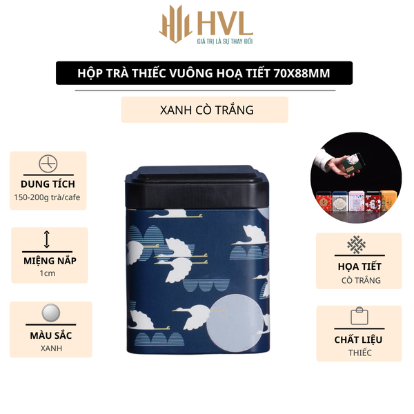 Hộp đựng trà thiếc vuông hoạ tiết 70x88 mm - HVL TEA